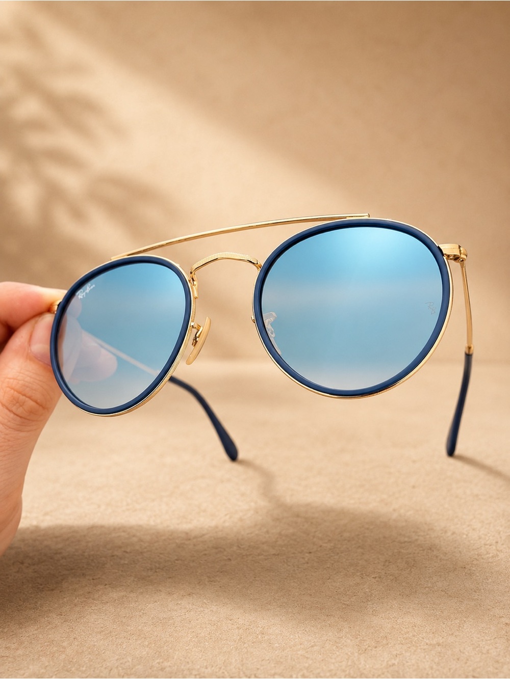 NEW Ray-Ban Round Double Bridge Metal RB3647-N 3647 Gold Blue 51/22